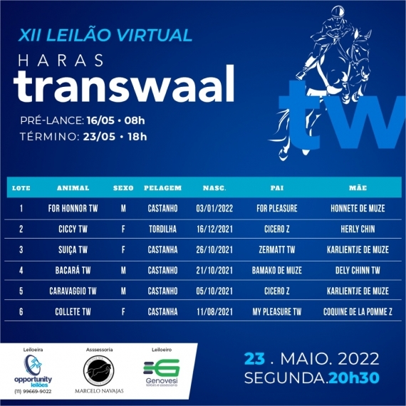 Pré-catálogo XII LEILÃO VIRTUAL Haras TransWaal!